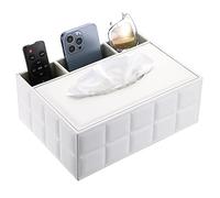 BTSKY PU Leather Household Office Rectangular Tissue Box with Remote Control Storage Box - Desk Tissue Holder Organizer Storage Box Holder Remote Container, White