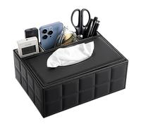 BTSKY PU Leather Household Office Rectangular Tissue Box with Remote Control Storage Holder - Desktop Tissue Holder Organizer Storage Box Remote Container, Black