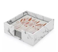 BTSKY PU Leather Square Napkin Holder - Cocktail Napkins, Napkin Box Tissue Holder for Dining Table Kitchen Restaurant Hotel Reception and Parties, PU Leather Storage Holder Organizer, Marble White