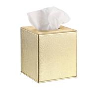 BTSKY PU Leather Square Tissue Box Holder, Textured Tissue Dispenser, Gold