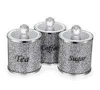 BTSKY Set of 3 Crushed Diamonds Canisters With Lid for Sugar Coffee Tea - Glass Container for Kitchen Glass Modern Decor Counter Decoration