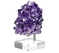 BTSKY Small Size Adjustable Silver Metal Arm Display Stand Easel with Square Acrylic Base, Display Holder for Geodes Rock Mineral Agate Fossil Coral Coin