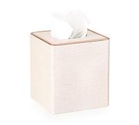 BTSKY Square Linen Tissue Box Cover With Decorative Gold Line, Beige