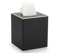 BTSKY Square Linen Tissue Box Cover with Decorative Gold Line, Black