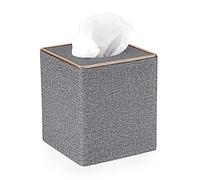 BTSKY Square Linen Tissue Box Cover with Decorative Gold Line, Grey