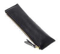 BTSKY Vintage Soft Genuine Leather Pencil Pen Case Pouch Retro Stationery Bag Holder Organizer Storage for Students Businessmen and Artists (Black)