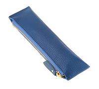 BTSKY Vintage Soft Genuine Leather Pencil Pen Case Pouch Retro Stationery Bag Holder Organizer Storage for Students Businessmen and Artists (Blue)