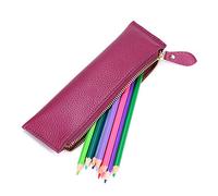 BTSKY Vintage Soft Genuine Leather Pencil Pen Case Pouch Retro Stationery Bag Holder Organizer Storage for Students Businessmen and Artists (Purple)