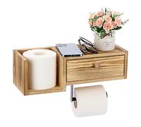 BTSKY Wall Mounted Wooden Toilet Paper Holder with Shelf and Drawer - Bathroom Toilet Paper Roll Holder with Storage Box, Flushable Wipes Dispenser Storage Holder Organizer, Light Color