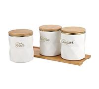 BTSKY White Ceramic Sugar Coffee Tea Canisters with Lid and Tray