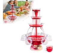 Btstil 3-Stage Clear Party Fountain, 4L Drinks Fountain with LED Illuminated Base & Pack of 5 Reusable Cups, Juice and Wine Fountain Drinking Fountain for Pubs, House Parties and Birthday Parties