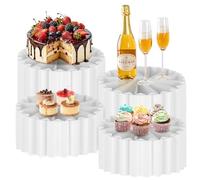 Btstil 4 Pcs Buffet Risers, Foldable Cardboard Cylinder Stands with Acrylic Lid for Buffet Table, Paper Risers Columns Display Stands for Party Wedding Birthday Decor (White)