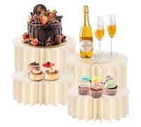 Btstil 4 Pcs Buffet Risers, Foldable Cardboard Cylinder Stands with Acrylic Lid for Buffet Table, Paper Risers Columns Display Stands for Party Wedding Birthday Decor