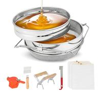 Btstil Double Sieve Honey Harvesting Kit Set of 6, Adjustable Stainless Steel Honey Strainer, Frame Grip, Uncapping Fork, J Hook Bee Frame Lifter, Honey Gate, Honey Filter Bag