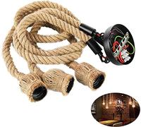 Btstil Hemp Rope Light, 3-Head Vintage Hemp Rope Chandelier for Cafe, Dining, Restaurant, Bar, Hall