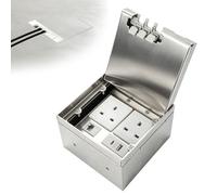 Btstil Recessed Power Socket Box, Stainless Steel Embedded Floor Socket with Double Plug, Waterproof Concealed Socket Outlet Box for Kitchen, Living Room, Office (2AC+USB C+1CAT6-Silver)