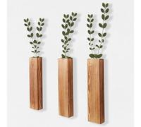Btstil Wood Wall Planter with LED, Wooden Pocket Vases Hanging Planters for Dried Flower and Artificial Greenery, Wall Hanging Wooden Vase for Indoor Living Room Decor (3Pcs)