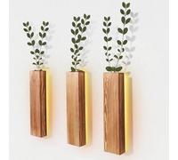 Btstil Wood Wall Planter with LED, Wooden Pocket Vases Hanging Planters for Dried Flower and Artificial Greenery, Wall Hanging Wooden Vase for Indoor Living Room Decor (3Pcs with LED)