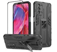 Btstring Case for Oppo A54 5G / A93 5G / A74 5G and Screen Protector Tempered Glass, Heavy Duty Shockproof Tough Armour Case with Stand Protective Personalised Phone Cover - Black