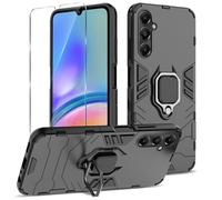 Btstring Case for Samsung Galaxy A05s and Screen Protector Tempered Glass, Shockproof Tough Armour Phone Case, Heavy Duty Personalised Case with Stand, Black