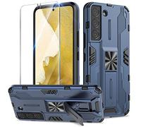 Btstring Case for Samsung Galaxy S22 Plus 5G, with Screen Protector Tempered Glass, Heavy Duty Shockproof Tough Armour Case with Stand Protective Personalised Phone Cover - Blue