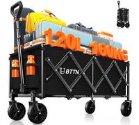 BTTN 120L Extra-Long Folding Festival Trolley on Wheels, Lightweight, Black