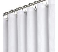 BTTN 122 x 182cm Drop Narrow Waffle Shower Curtain, Small Mould Proof Resistant Heavy Duty Fabric Wet room Shower Curtains, Waterproof Weighted Cloth Shower Curtain Set with 8 Plastic Hooks, White