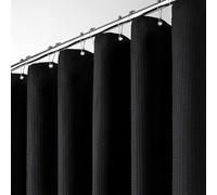 BTTN 122 x 182cm Drop Narrow Waffle Shower Curtain, Small Mould Proof Resistant Heavy Duty Fabric Wet room Shower Curtains, Waterproof Weighted Cloth Shower Curtain Set with 8 Plastic Hooks, Black