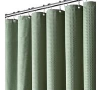 BTTN 122 x 182cm Narrow Waffle Shower Curtain, Small Mould Proof Resistant Heavy Duty Fabric Wet room Shower Curtains, Waterproof Weighted Cloth Shower Curtain Set with 8 Plastic Hooks, Sage Green