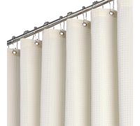 BTTN 122 x 182cm Narrow Waffle Shower Curtain, Small Mould Proof Resistant Heavy Duty Fabric Wet room Shower Curtains, Waterproof Weighted Cloth Shower Curtain Set with 8 Plastic Hooks, Cream/Beige