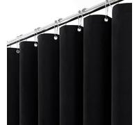 BTTN 182 x 200cm Drop Long Shower Curtain, Mould Proof Resistant Heavy Duty Fabric Luxury Shower Curtains, Durable and Washable, Waterproof Weighted Cloth for Wet Room with 12 Plastic Hooks, Black
