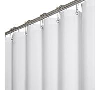 BTTN 182 x 200cm Drop Long Shower Curtain, Mould Proof Resistant Heavy Duty Fabric Luxury Shower Curtains, Durable and Washable, Waterproof Weighted Cloth for Wet Room with 12 Plastic Hooks, White