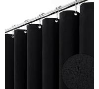 BTTN 182 x 200cm Drop Long Shower Curtain, Mould Proof Resistant Heavy Duty Fabric Wet Room Shower Curtain, Durable and Washable, Waterproof Weighted Cloth Shower Curtains Set with 12 Hooks, Black