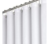 BTTN 182 x 200cm Drop Long Waffle Shower Curtain, Extra Long Mould Proof Resistant Heavy Duty Fabric Wet room Shower Curtains, Waterproof Weighted Cloth Shower Curtain Set with 12 Plastic Hooks, White