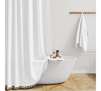 BTTN 182 x 214cm Drop Extra Long Shower Curtain, Boho Farmhouse Striped Vintage Linen Fabric Shower Curtains with Tassel, Large Rustic Bohemian Shower Curtain set with 12 Plastic Hooks, White