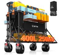 BTTN 400L Double Decker Folding Festival Trolley, 250kg Heavy Duty Extra Long Wagon with Tailgate, Big All-Terrain Wheels with Brakes, Large Utility Cart for Camping, Sports & Shopping, Black