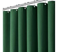 BTTN Emerald Green Waffle Shower Curtain, Weighted Mould Proof Resistant Fabric Wet room Shower Curtains, Heavy Duty Waterproof Thick Shower Curtain Set with 12 Plastic Hooks(182 x 182cm, Dark Green)