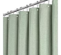 BTTN Extra Wide Linen Look Weighted Shower Curtain, 275x182cm, Sage Green | 18 Plastic Hooks, Laminated Waterproof Backing, Mould Proof Resistant, Weighted Fabric for Bathroom & Wet Room, Washable