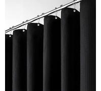BTTN Narrow Waffle Shower Curtain, Heavy Duty Mould Proof Resistant Wet Room Shower Curtains, Weighted Waterproof Thick Cloth Hotel Luxury Modern Shower Curtain Set with 6 Hooks (92 x 182cm, Black)