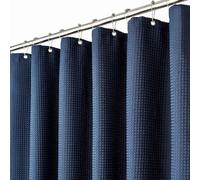 BTTN Narrow Waffle Shower Curtain, Heavy Duty Mould Proof Resistant Wet Room Shower Curtains, Weighted Waterproof Thick Cloth Hotel Luxury Modern Shower Curtain Set with 6 Hooks(92 x 182cm, Navy Blue)