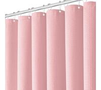 BTTN Waffle Shower Curtains, Heavy Duty Mould Proof Resistant Weighted Fabric Bath Curtain for Wet Room, Waterproof Washable Thick Hotel Luxury Shower Curtain Set with 12 Hooks (182 x 182cm, Pink)