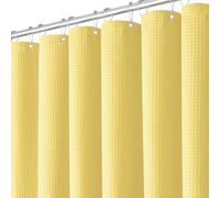 BTTN Waffle Shower Curtains, Heavy Duty Mould Proof Resistant Weighted Fabric Bath Curtain for Wet Room, Waterproof Washable Thick Hotel Luxury Shower Curtain Set with 12 Hooks (182 x 182cm, Yellow)