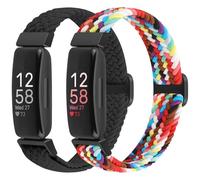 BTTNG 2 Pack Elastic Braided Straps Compatible with Fitbit Inspire 3/ Inspire 2/Inspire/Inspire HR/Ace 3/Ace 2 Women Men Kids, Adjustable Stretchy Wristbands Loop Sports Replacement Band