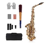 Btuty Eb Alto Saxophone Sax Brass Lacquered Gold 802 Key Type Woodwind Instrument with Padded Carry Case Gloves Cleaning Cloth Brush Sax Straps Reeds