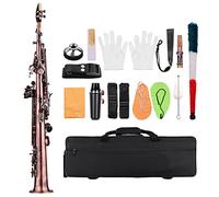 Btuty Saxophone - Professional Red Bronze Straight Bb Soprano Saxophone Sax Wind Instrument Carve Pattern with Case, Gloves, Cleaning Cloth, Brush Straps