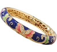 BTWYU Enamel Bracelet，Vintage Bangles Multicolor Butterfly Rhinestone Bracelets for Women Chinese Cloisonne Enamel Ethnic Spring Hinged Cuff Bangles(Dark Blue_Diameter:60mm)