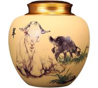 BTYQKZVPM Mini Pet Urns, Ceramic Cremation Urn For Human Ashes Black Chinese Zodiac Rat Pattern(Sheep)