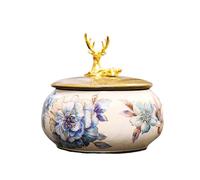 BTYQKZVPM Mini Pet Urns, Ceramic Keepsake Urns Hand-Painted Floral Feather Deer Lid Multiple Sizes(Flowers,Little)