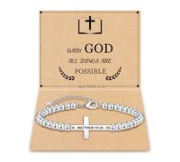 Btysun Christian Gifts for Women Bible Verse Bracelets Stocking Stuffers for Teens Adjustable Silver Cross Bracelet Religious Catholic Gifts Confirmation Baptism Gift Birthday Christmas Jewelry, 6.5