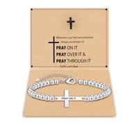 Btysun Christian Gifts for Women Bible Verse Bracelets Stocking Stuffers for Teens Adjustable Silver Cross Bracelet Religious Catholic Gifts Confirmation Baptism Gift Birthday Christmas Jewelry, 6.5